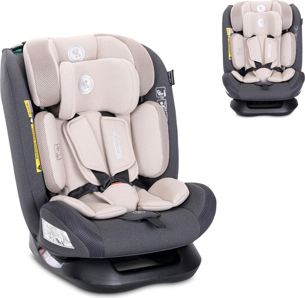 Lorelli Kindersitz Scorpius i-Size (40-150cm) verstellbar 5-Punkt-Gurt bis 36 kg beige grau