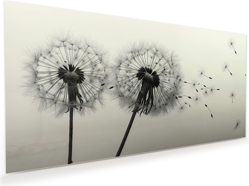Glasbild 120x60cm in XXL für Wohnzimmer, Schlafzimmer Motiv Pusteblume Schwarz