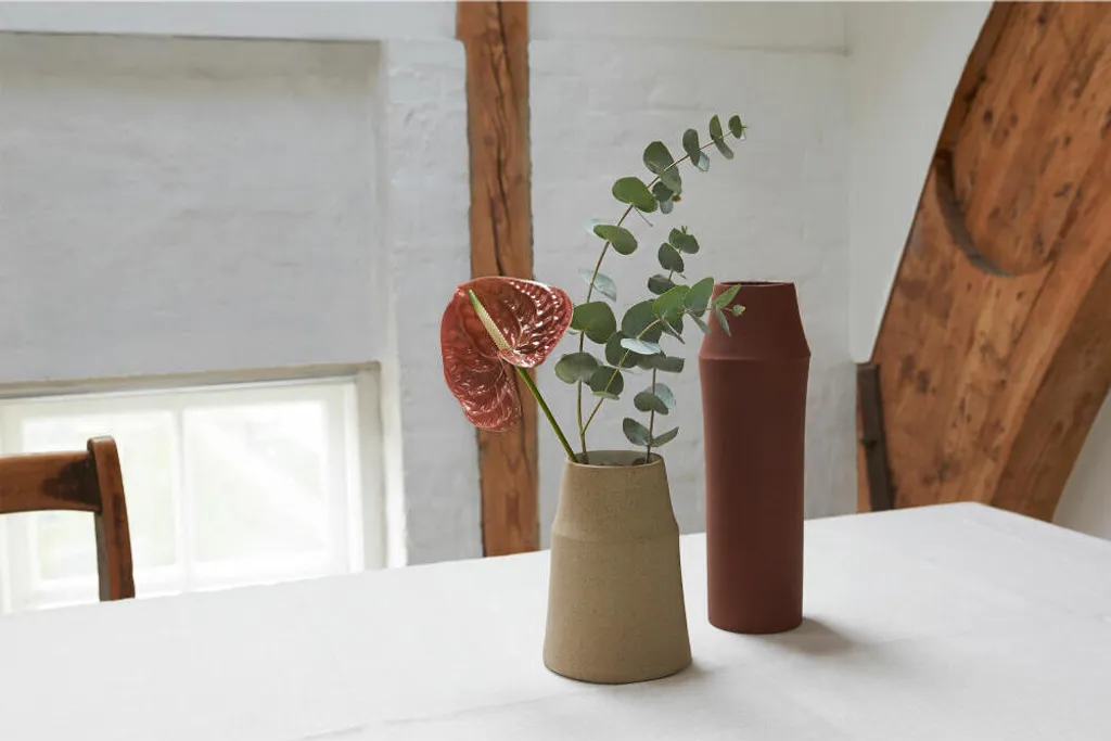 Vase de fleurs design pour centre de table en grès sable chaud 18 cm - 2