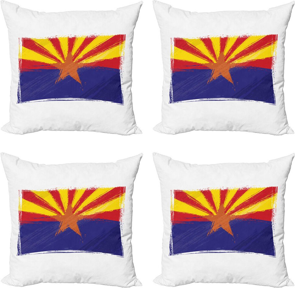 ABAKUHAUS Arizona Kissenbezug Set (4 Stück), Schmutz-Entwurf Staats-Flagge, Moderner Doppelseitiger Digitaldruck, 45 cm x 45 cm, weiß Multicolor