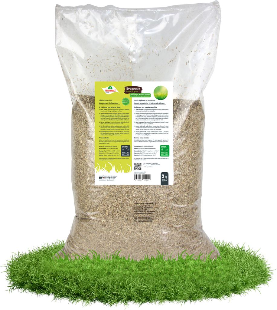 1x5 kg VERDURMAX Rasensamen schnellkeimend in RSM Qualität, Grassamen ideal für Neuansaat