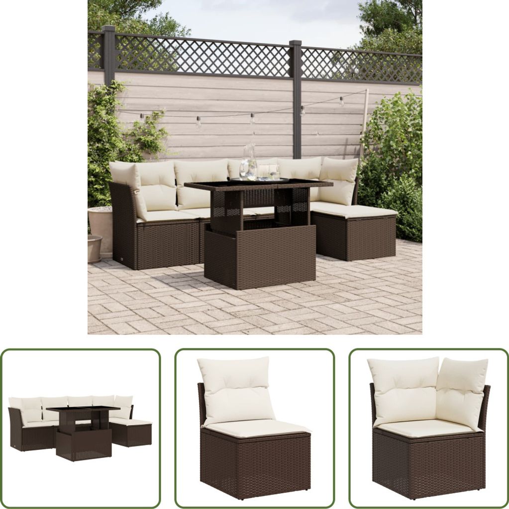 The Living Store 6-tlg. Garten-Sofagarnitur mit Kissen Braun Poly Rattan