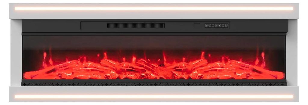 Elektrischer Wandkamin - Hochglanz 152 cm - 12 Farben LED-Flamme - Fernbedienung - 750/1500 W Heizung - Timer - Überhitzungsschutz - Weiß