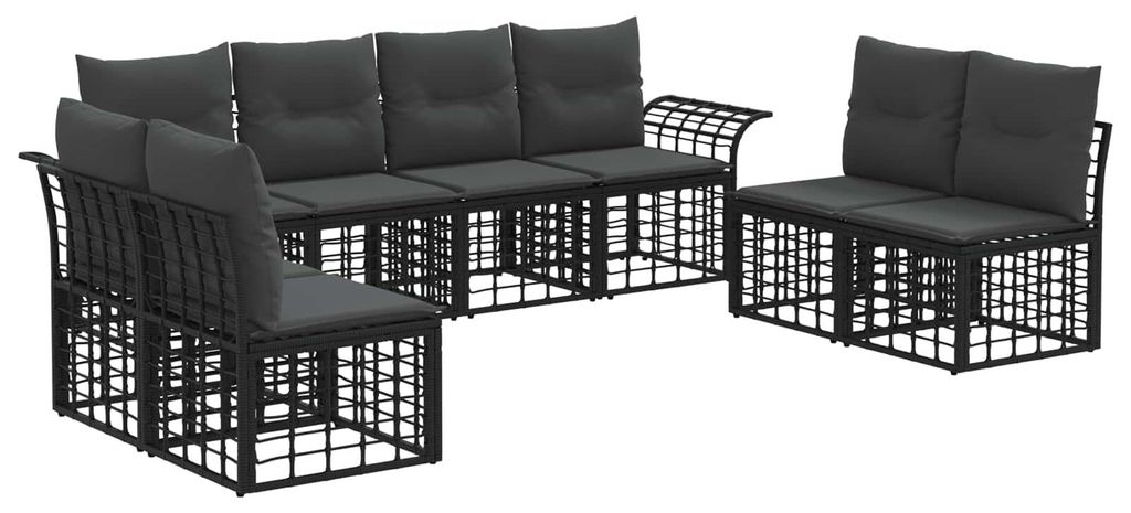 Outdoor-Sofagarnitur 8 stk. Schwarz und Dunkelgrau Polyester