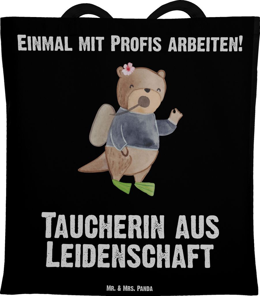 Mr. & Mrs. Panda Shopping Tasche Taucherin Leidenschaft - Schwarz - Geschenk, Stoffbeutel, Tote Bag, Tragetasche, Jutebeutel