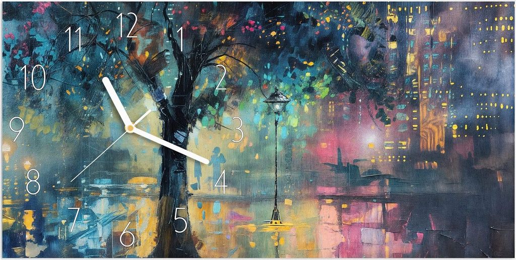 Wanduhr aus Glas mit Motiv Regen in der Stadt- 60 x 30 cm - inkl. Aufhängesystem