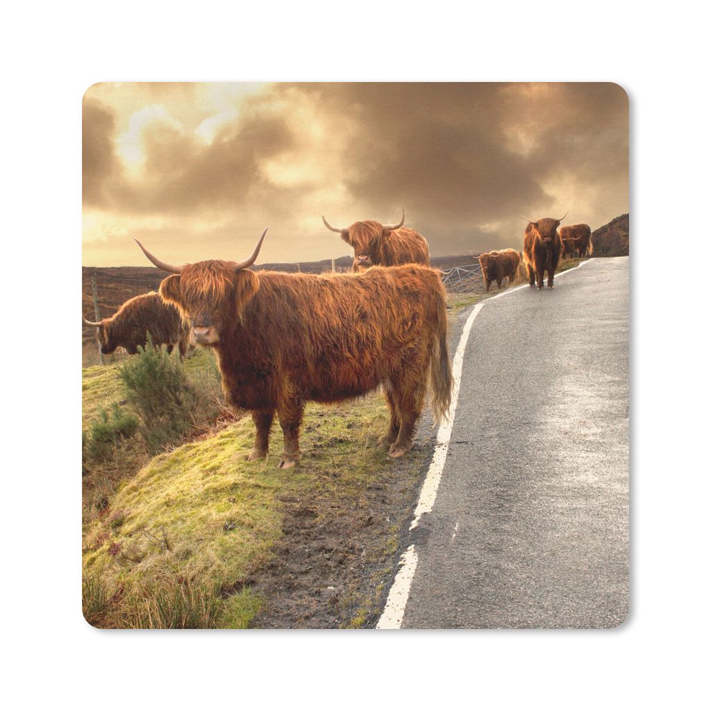 MuchoWow Mauspad Mousepad Schottische Highlanders - Himmel - Straße 30x30 cm - Mousepads - Maus Mat - Pad - Mausunterlage - Gaming