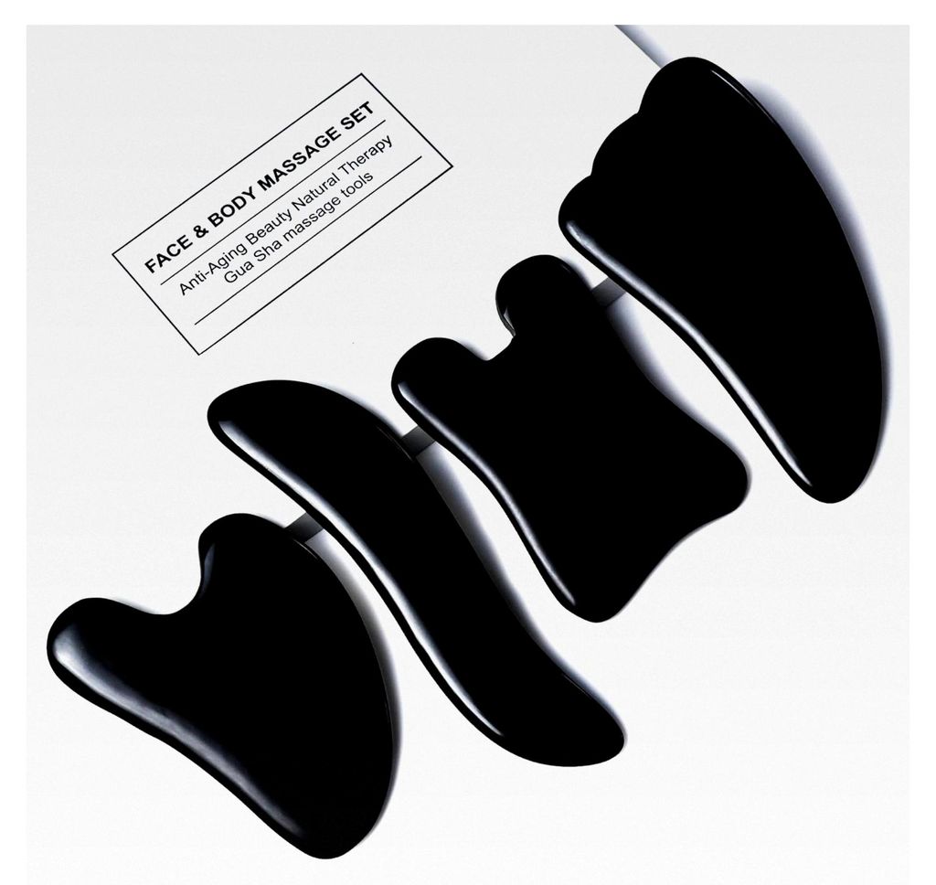 Gua Sha Massagewerkzeug für Gesicht und Körper, Gua Sha Board für Akupunkturtherapie und Triggerpunktbehandlung (schwarz)