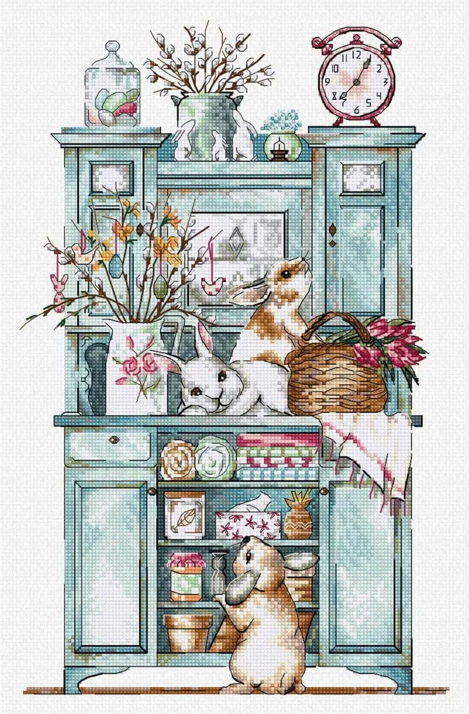 Kit broderie point de croix pour débutant et expert Buffet de lapins