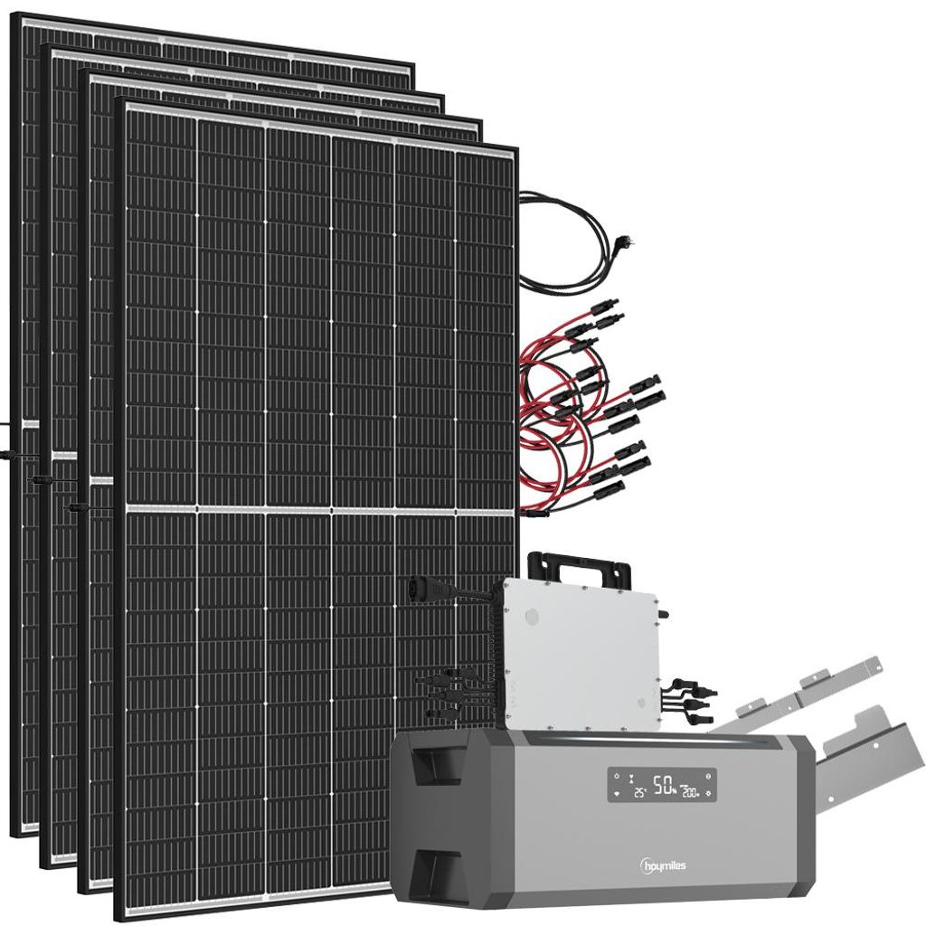 1,92 kWh 1800W HiBattery HB-1920 Speichersystem Doppelglas Solarmodule inkl. Hoymiles HMS-1600-2T Wechselrichter 1-phasig