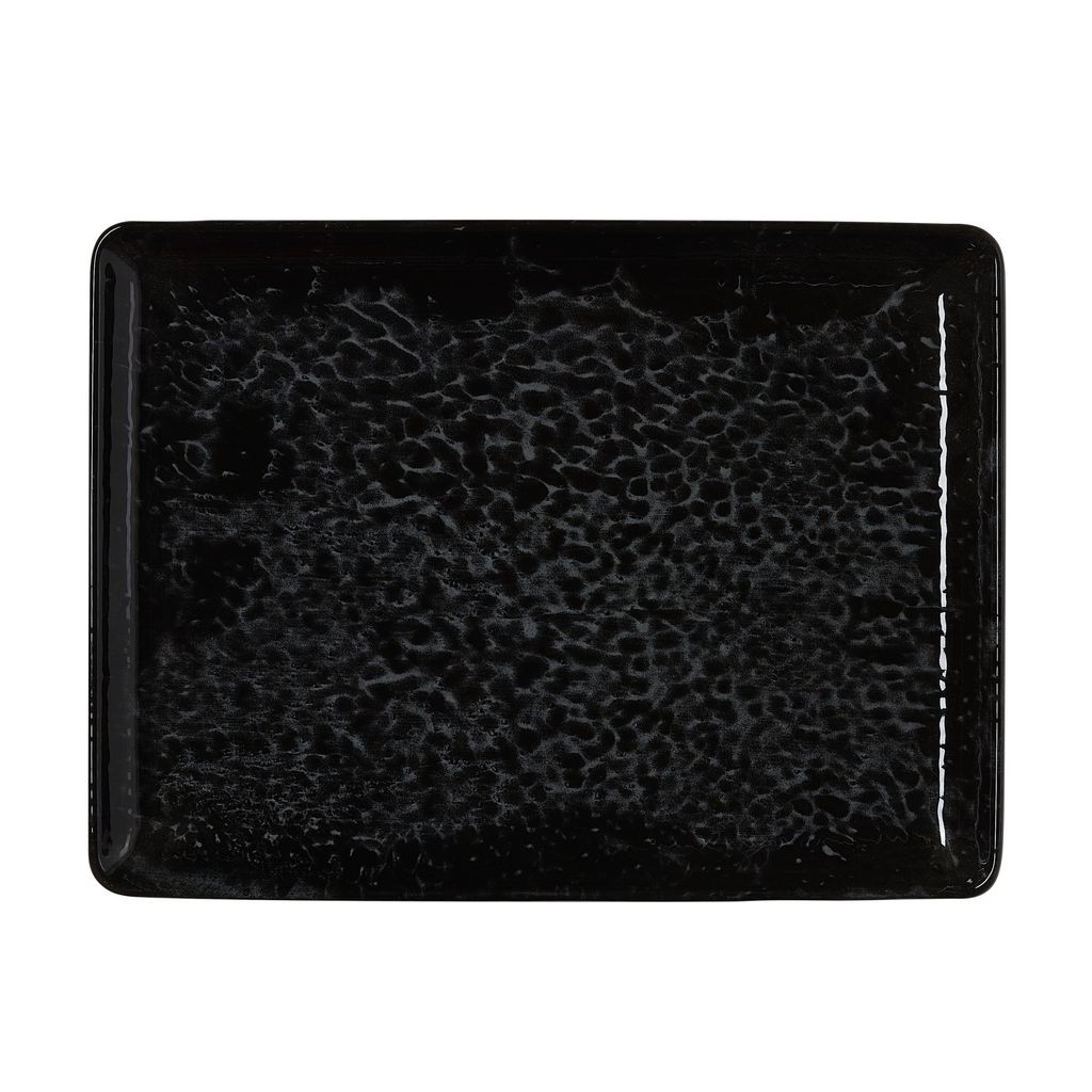 6x Flache Teller eckig 27 x 20 cm VIDA Night schwarz Porzellan