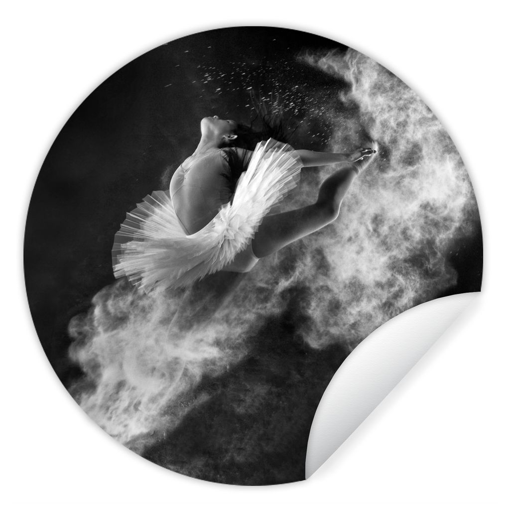 MuchoWow Runde Wandtattoo - Wandsticker Tapete Aufkleber Tanz - Ballerina - Ausdruck - Schwarz und weiß Ø 100 cm Selbstklebend und Repositionie...