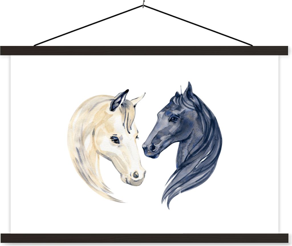 MuchoWow Textilposter Pferde - Aquarell - Weiß - Mädchen - Kinder - Mädchen 120x80 cm mit schwarzem Rahmen - Wanddeko