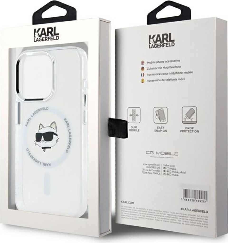 Karl Lagerfeld KLHMP15LHLSCHH iPhone 15 Pro 6,1" weiß/weiß Hardcase IML Metal Choupette Head MagSafe Schutzhülle