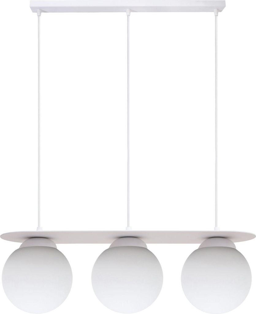 Pendelleuchte Metall Glas H: max. 100 cm Weiß E27 3-flammig Kugel Schirm Hängeleuchte