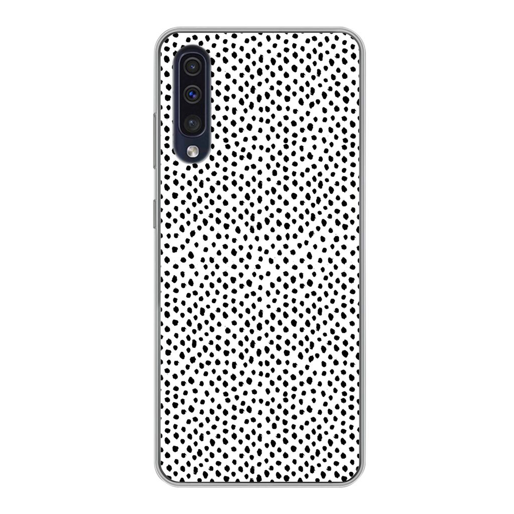 MuchoWow Handyhülle Schutzhülle Hülle für Samsung Galaxy A30s Polka dots - Schwarz - Weiß Silikon Softcase Handy Hülle - Karteninhaber