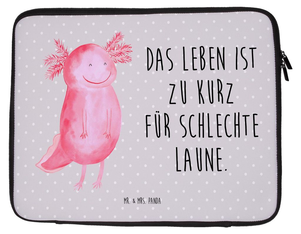 Mr. & Mrs. Panda Laptophülle Axolotl Glücklich 20 x 28 cm - Grau Pastell - Geschenk, Laptop Hülle, Notebook Sleeve, Lebensfroh, Lurch, Gute Laun...