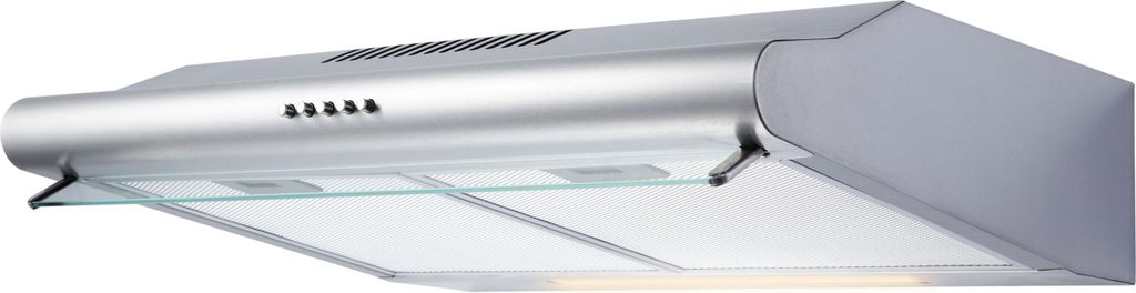 A silver under-cabinet range hood is shown against a white background.