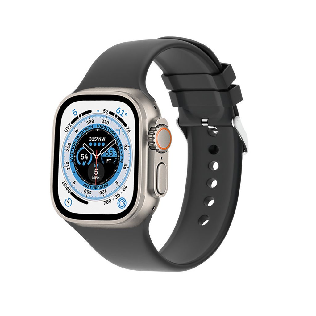 Strap-It Apple Watch Ultra Silikon Schnallenband (Schwarz)
