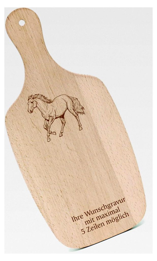 Schneidebrett Frühstücksbrettchen mit Gravur - Haflinger Pferd - mit Griff 330x150 Holzbrett Küche