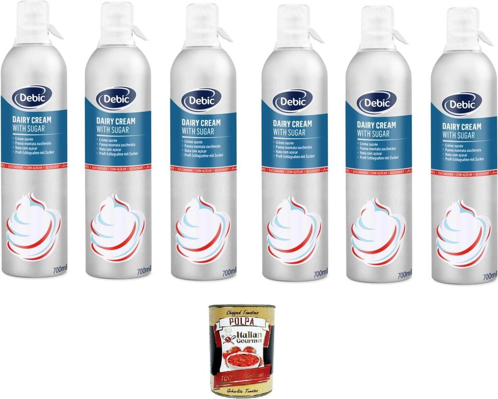 Debic Panna Spray Zuccherata Gesüßte Sprühcreme 6x700 ml+ Italian Gourmet Polpa di Pomodoro 400g