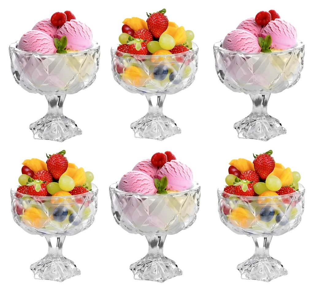 Cocktailgläser Eiscreme Glasschale Cocktailschalen Diamant Dessert Obst Kristall - Vorspeise Obst Cocktail Pudding Glasbecher 6er Set