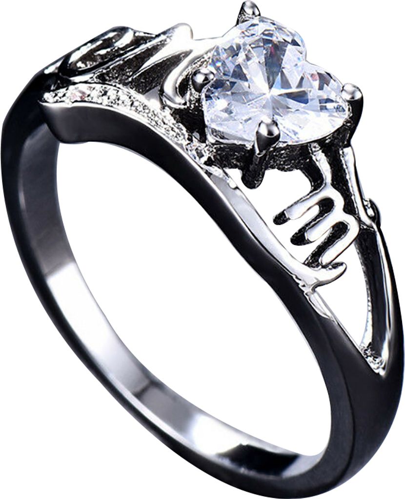 MOM Fashion Herz Zirkonia eingelegter Fingerring Schmuck Muttertagsgeschenk-Weiß,US 5