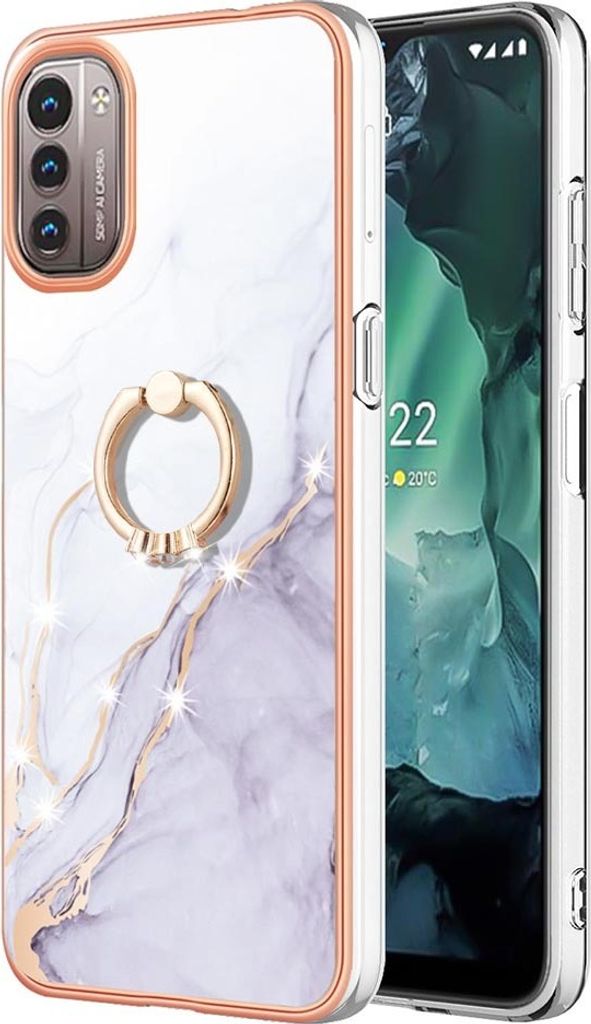 Hülle für Nokia G21 / G11 Muster TPU Silikon Stoßdämpfer Bumper Schutzhülle mit Ring Ständer Weiß