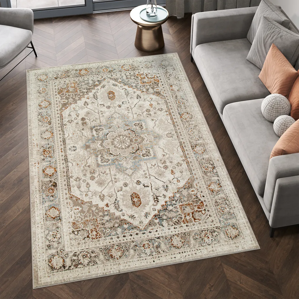 Grand Tapis de Salon Design Rétro Effet Vieilli 200x300 cm Gris