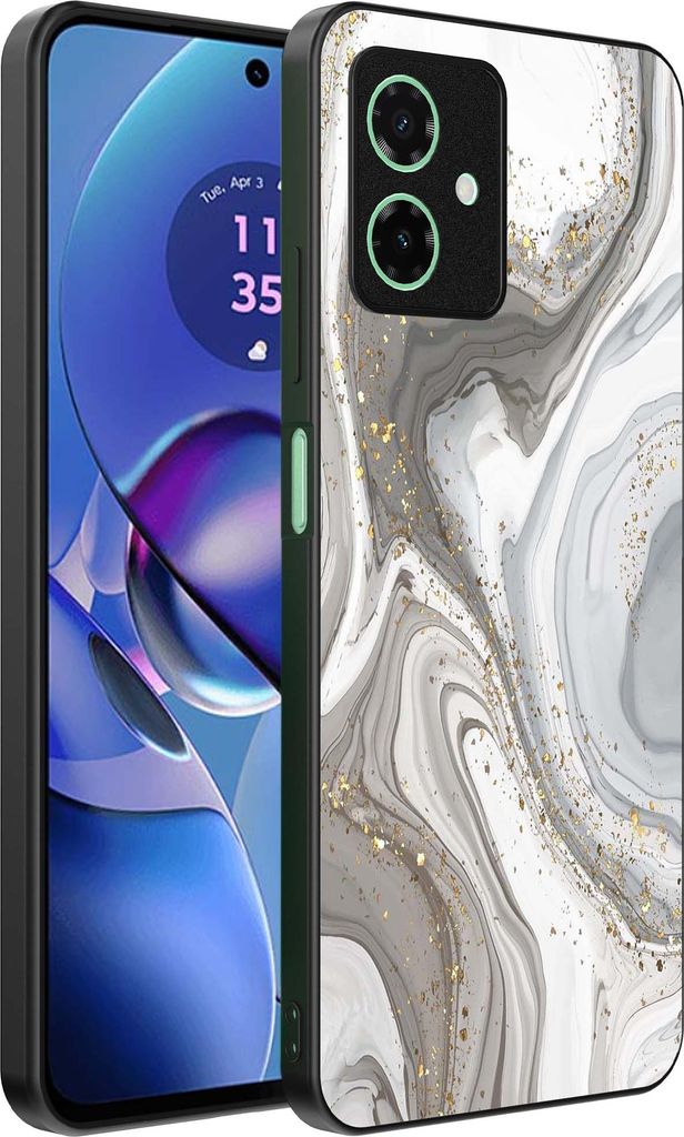 Smartphonica Handytasche geeignet für Motorola Moto G55 mit Marmordruck - TPU zurück Abdeckung Fall Marmor Design - Silber
