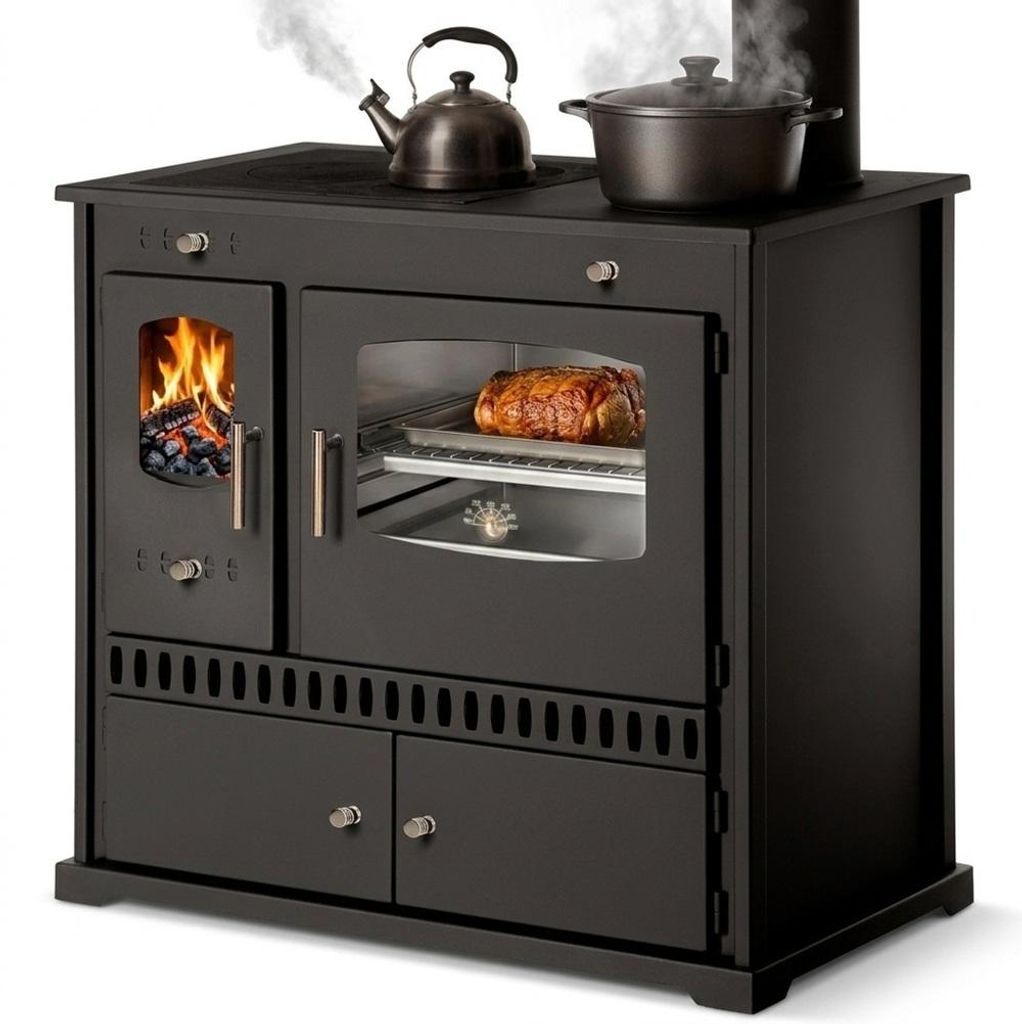 Küchenofen Holzherd P ECO INOX Edelstahlbackfach, rechte Version