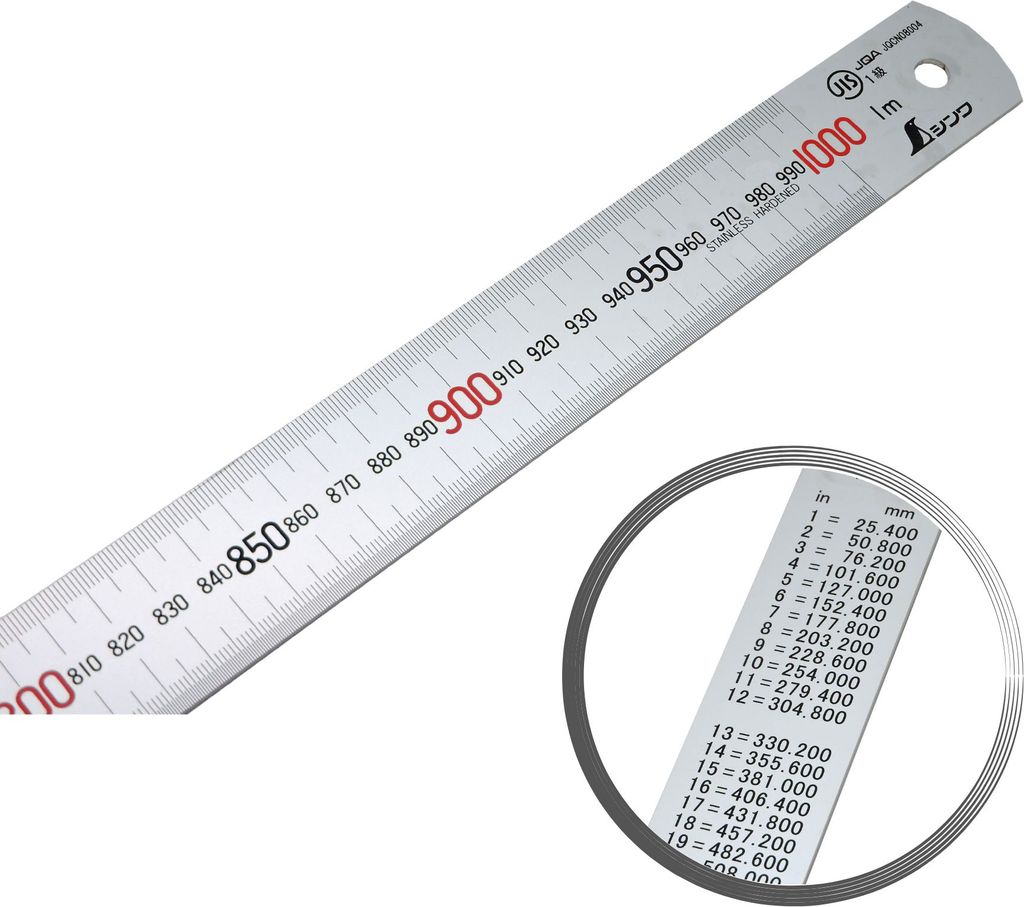 FAMEX 12519 Shinwa Lineal aus Edelstahl 100 cm - mit 0,5mm Skala - Stahllineal Metalllineal - 13048