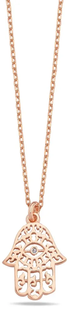Collier Argent 925 Rose Gold Pendentif Hamsa Serti de Zircones Cubiques