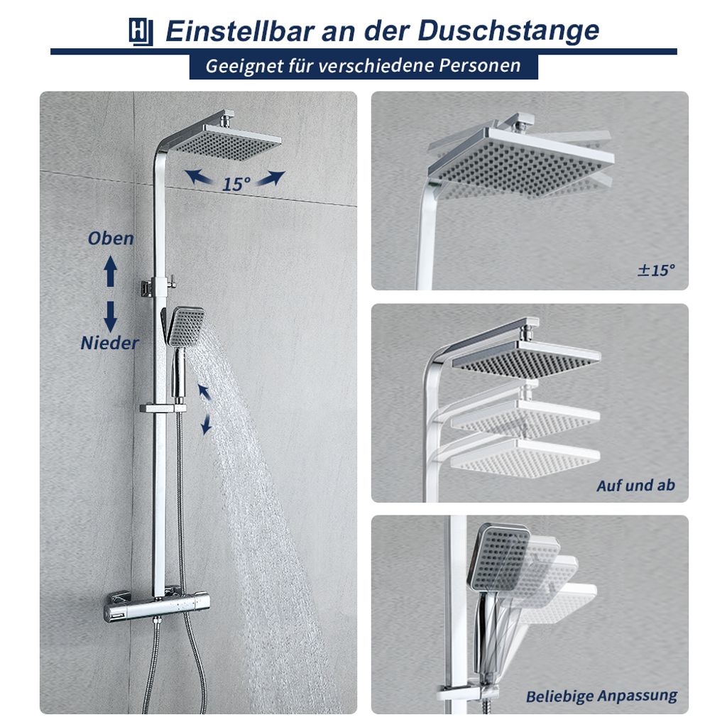 Homelody Dusche Duschsystem mit Thermostat Regendusche 2 Produktbild 6