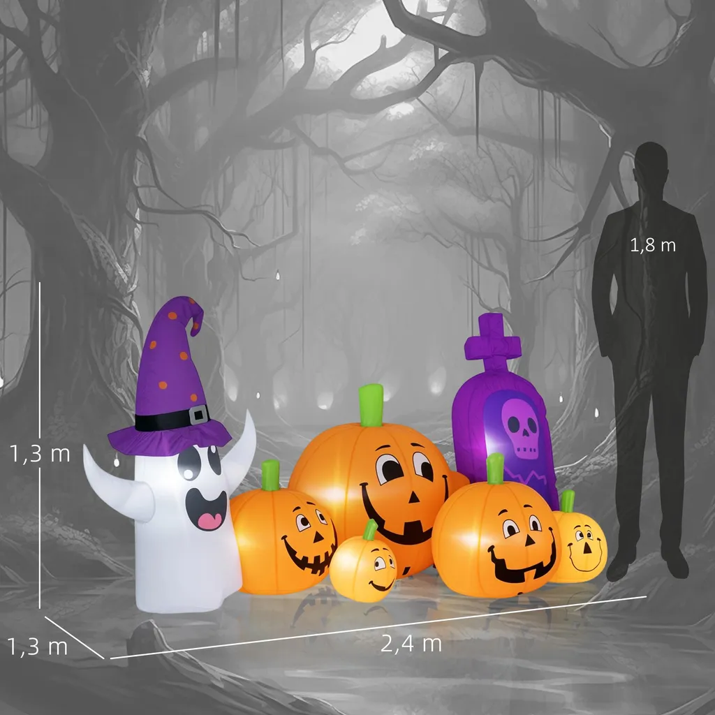 Citrouille gonflable Halloween 240cm en polyester IP44 avec LED