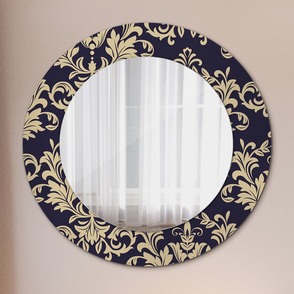 Modern Spiegel - Wandspiegel Design Wandmontage – Badspiegel mit Aufdruck - Rundspiegel - Floral Muster - Rund: Ø50cm