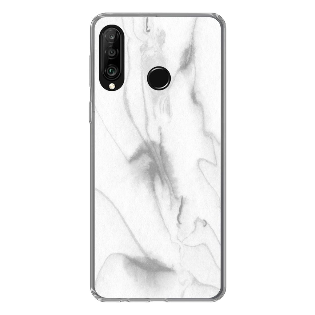 MuchoWow Handyhülle Schutzhülle Hülle für Huawei P30 Lite Marmor - Grau - Weiß - Abstrakt - Marmoroptik Silikon Softcase Handy Hülle - Hand...
