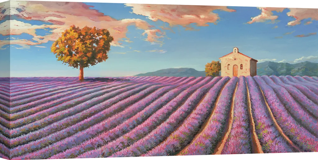 Ambiance Zen : Grand Tableau Toile Paysage Lavande Adriano Galasso 120cm