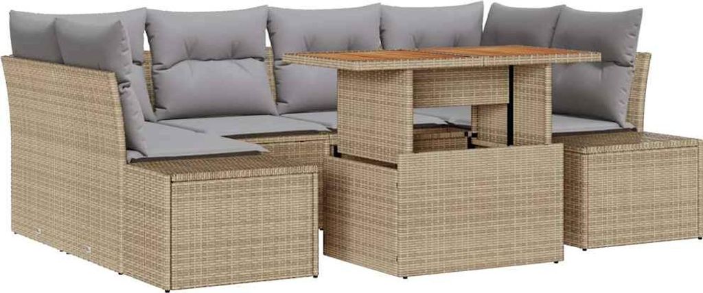 Garten-Sofa-Set mit Speicher 7 pcs Beige Poly Rattan