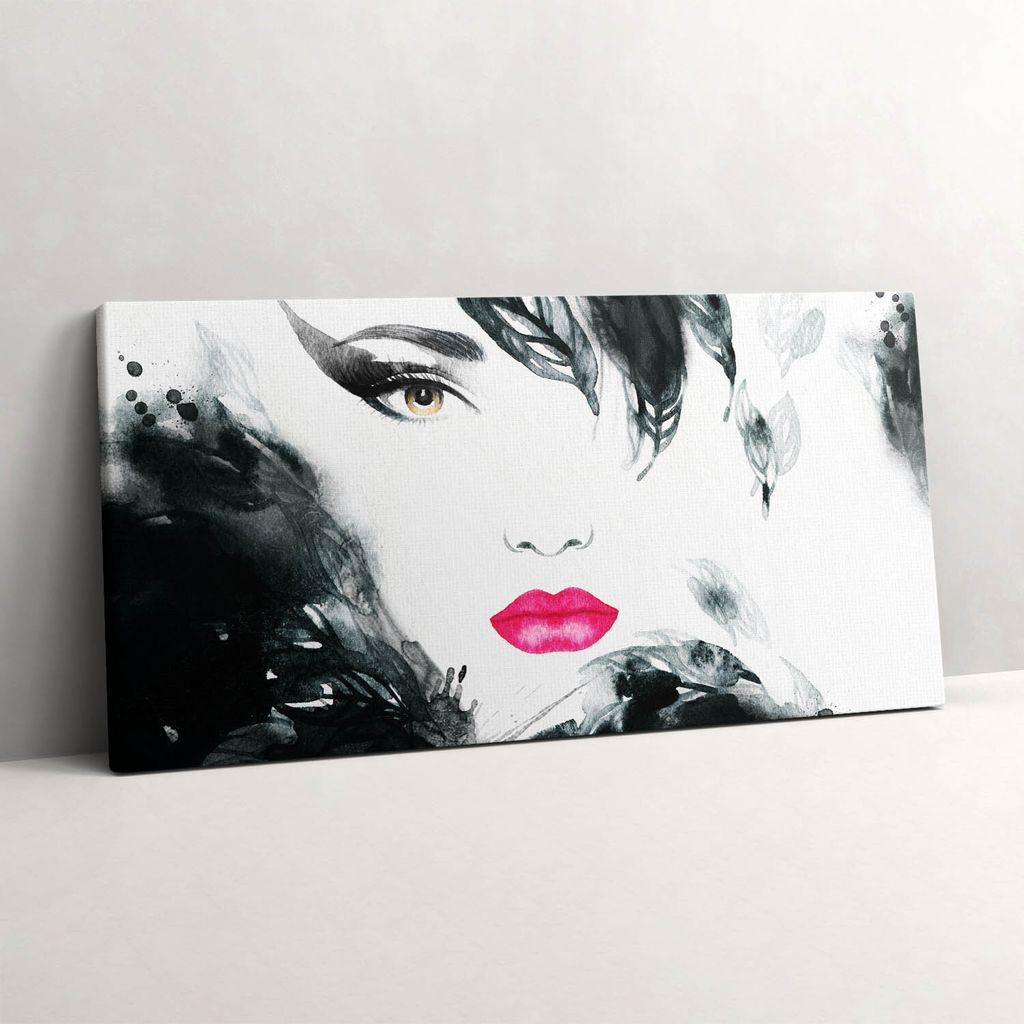 Porträt einer Frau mit roten Lippen – Leinwandbild Wandbild – 120x60 cm – Leinwandbilder – Wandbilder – Schlafzimmer – Flur