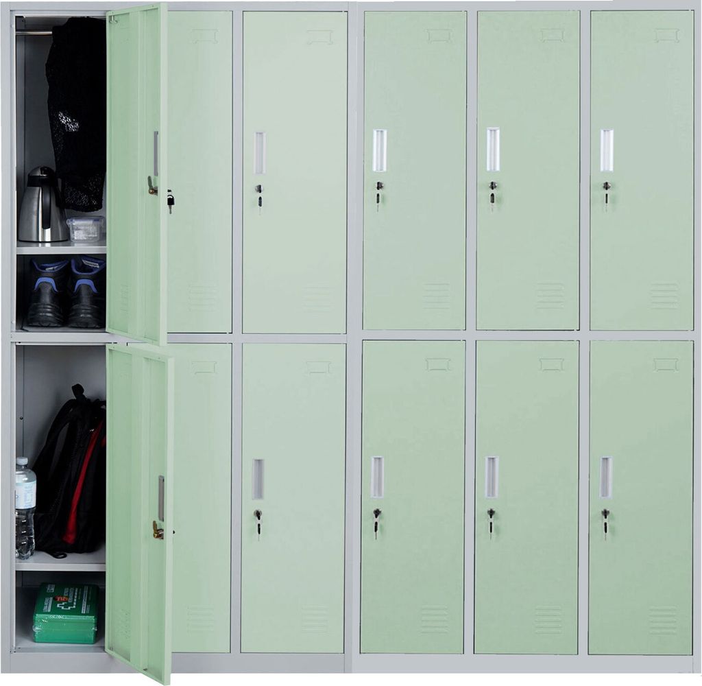 Schließfach Boston T829, Schließfachschrank Wertfachschrank Spind, Metall 12 Fächer grün