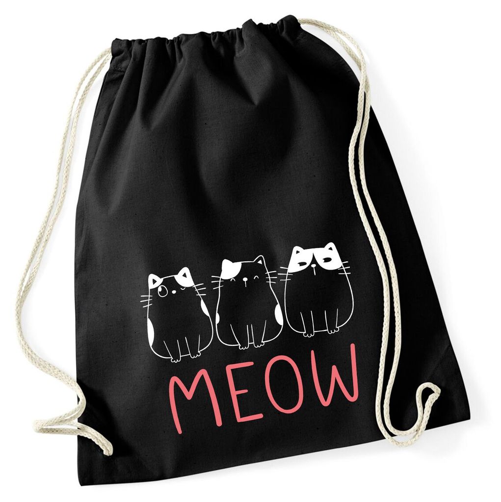 Huuraa Turnbeutel Katzen Meow Comic 12 Liter Black Baumwolle Rucksack Geschenkidee