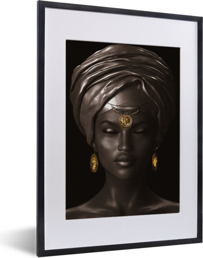 MuchoWow Gerahmtes Poster Frau - Afrika - Schwarz - Gold 30x40 cm - Poster mit Schwarzem Bilderrahmen Wandposter Rahmen Foto Bilder - Wandposter ...