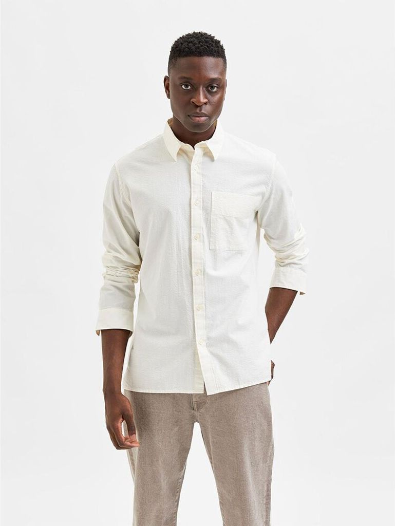 Selected Regular Axel Seersucker Langarmhemd Weiß S Mann Weiß S