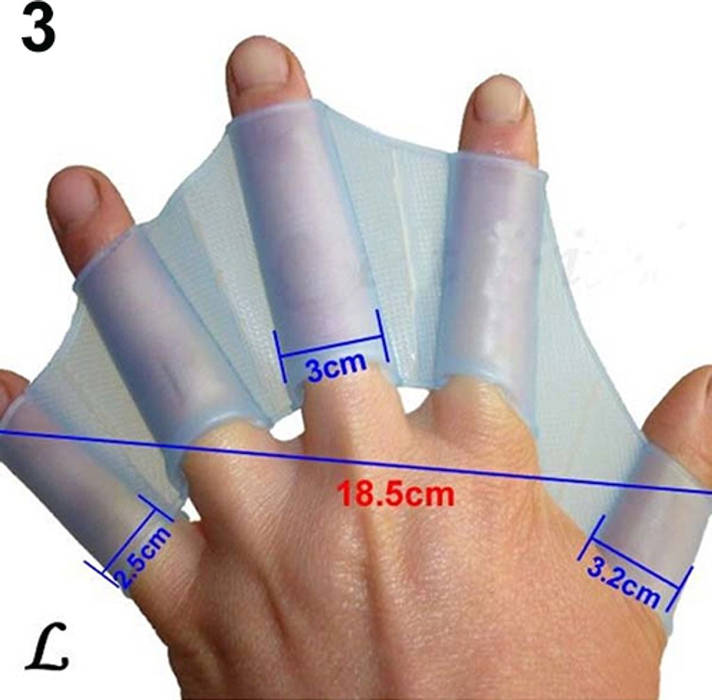 Schwimmen Finger Schwimmhäute Handschuhe Silikon Flossen Flossen Paddel Frosch Hand Zubehör-L