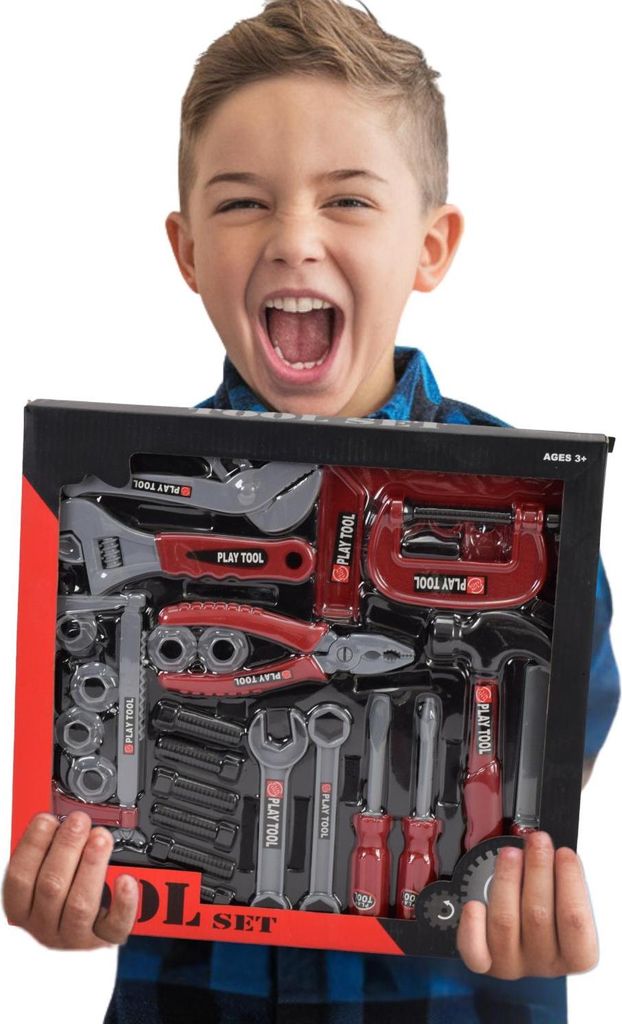Lolex | Werkzeugset Für Kinder - 30 Teile - 33 X 33 X 4 Cm - Spielzeugwerkzeug - Werkzeug Für Kinder