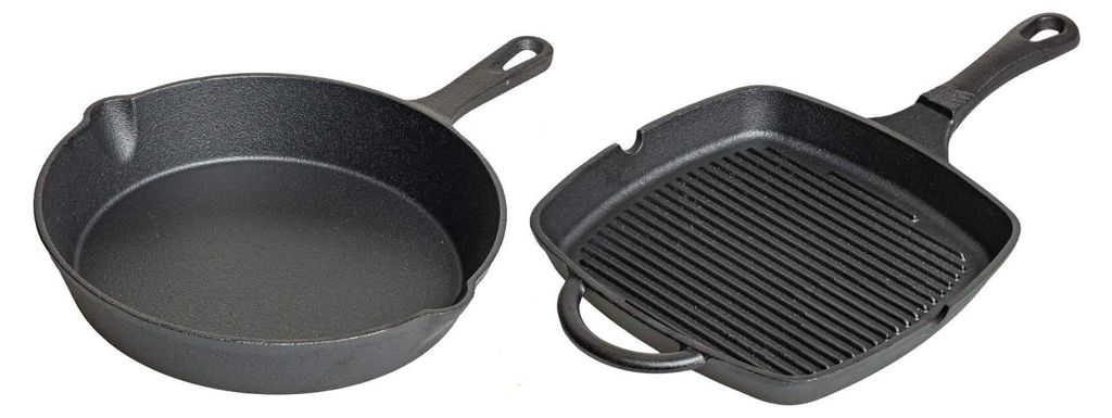 Blackwell Pfannenset Gusseisen – Bratpfanne Ø 25 cm und Grillpfanne 23 x 23 cm – geeignet für alle Wärmequellen – ohne Antihaftbeschichtung