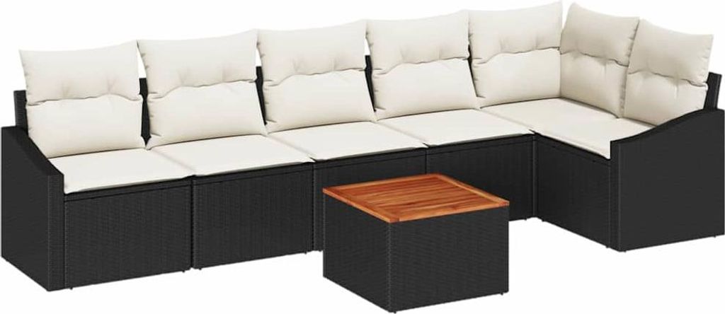 Gartensofa-set mit Kissen 7 pcs Schwarz Poly-Rattan