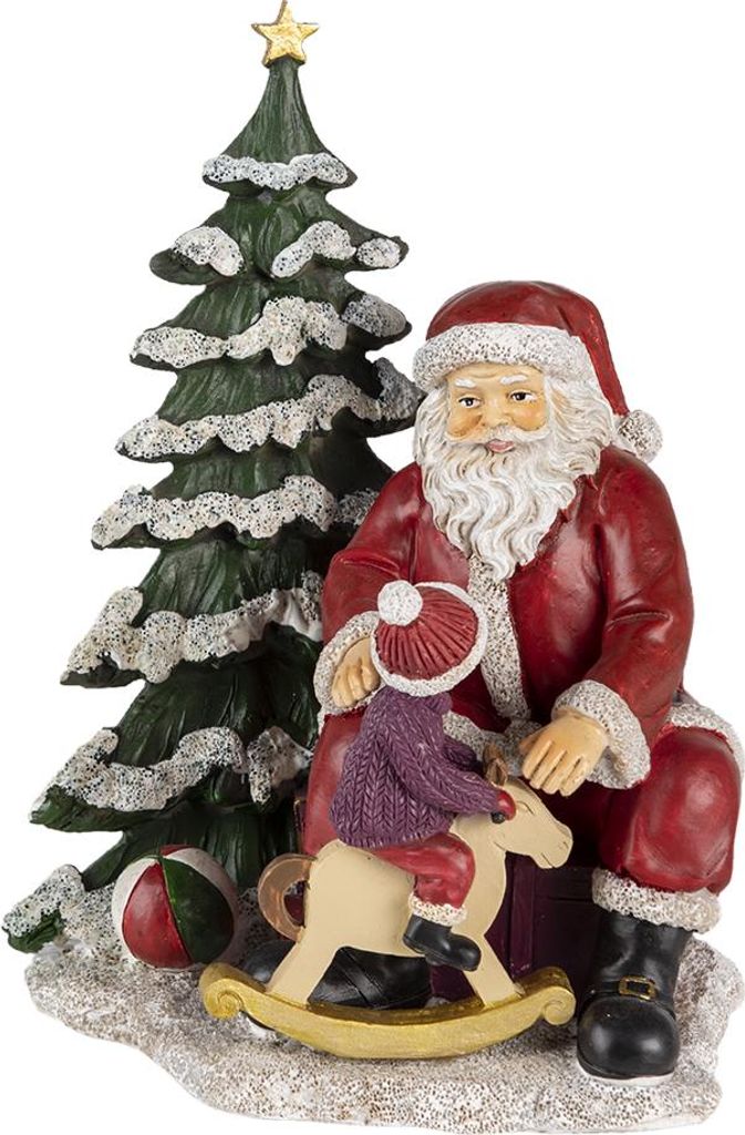 Clayre & Eef Figur Weihnachtsmann 16x13x22 cm Rot Grün Produktbild 