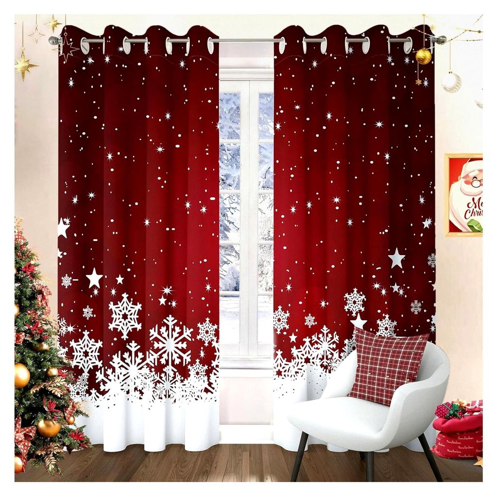 Weihnachtsgardinen Blickdichte Vorhänge mit Schneeflocken, Thermovorhang mit Ösen für Schlafzimmer und Wohnzimmer, 140x225 cm (BxH), 2er Set